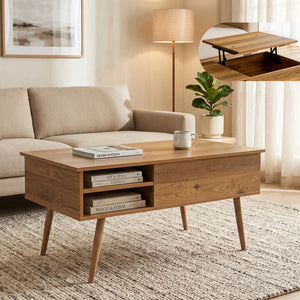 Mesa de centro Vasdabod con tapa elevable 96x59x50 cm aspecto roble [en.casa]