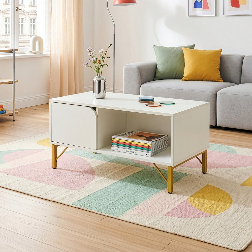 Mesa de centro Reyri 80x45x42 cm Blanco/Dorado