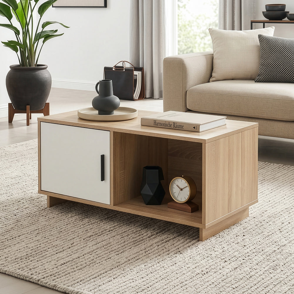 Mesa de centro Kenta 80x45x40 cm aspecto roble Sonoma/blanco [en.casa]