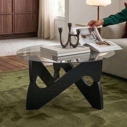 Mesa de centro Reypio Ø70x35 cm Negro/Gris [en.casa]