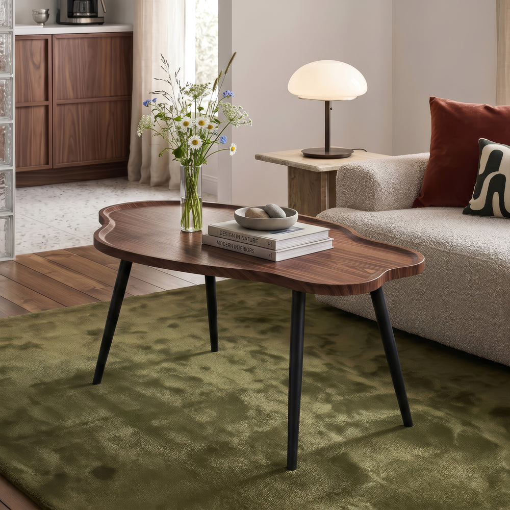 Mesa de Centro Trestaneng forma asimétrica metal 100x60x47 cm Nogal [en.casa]
