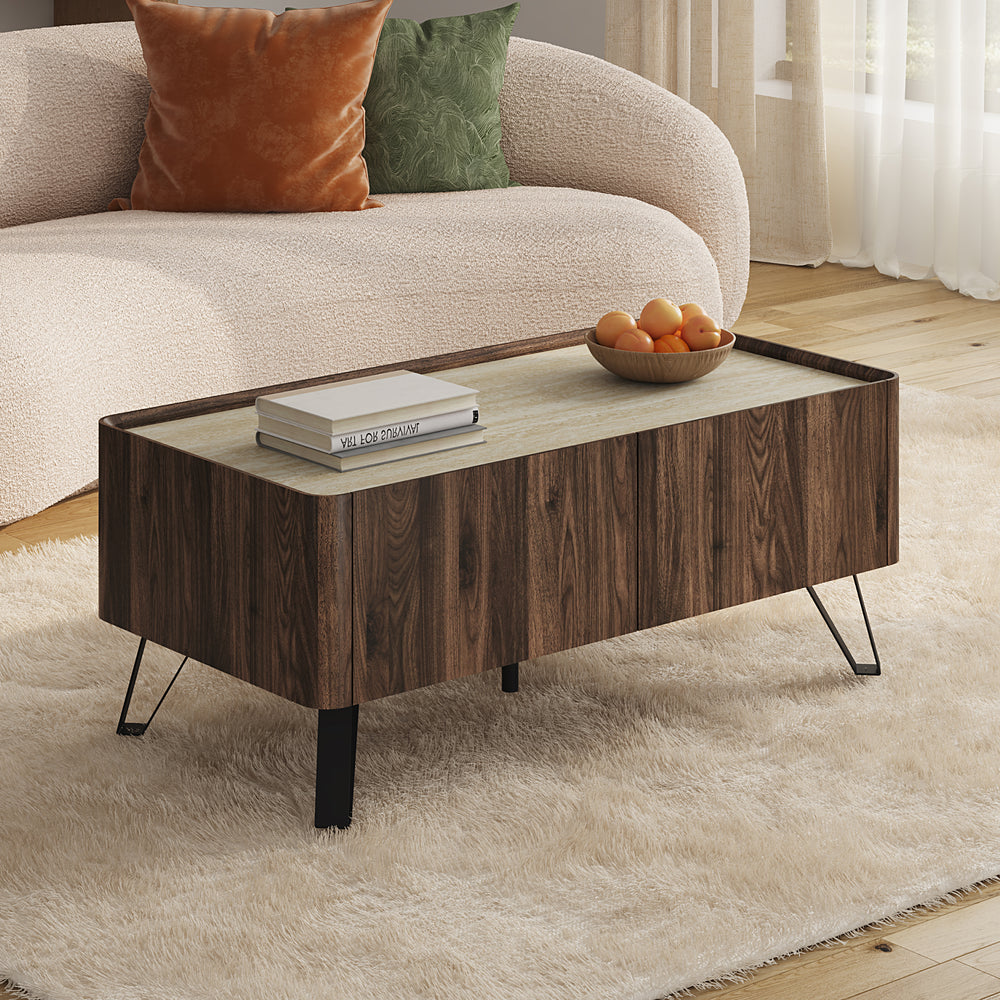 Mesa de centro Trorlon 100x50x40 cm aspecto nogal/travertino [en.casa]