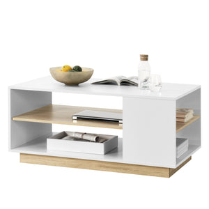 Mesa de centro Trelleborg 100x60x46 cm con 2 estantes Blanco/Roble en.casa - premiumXL