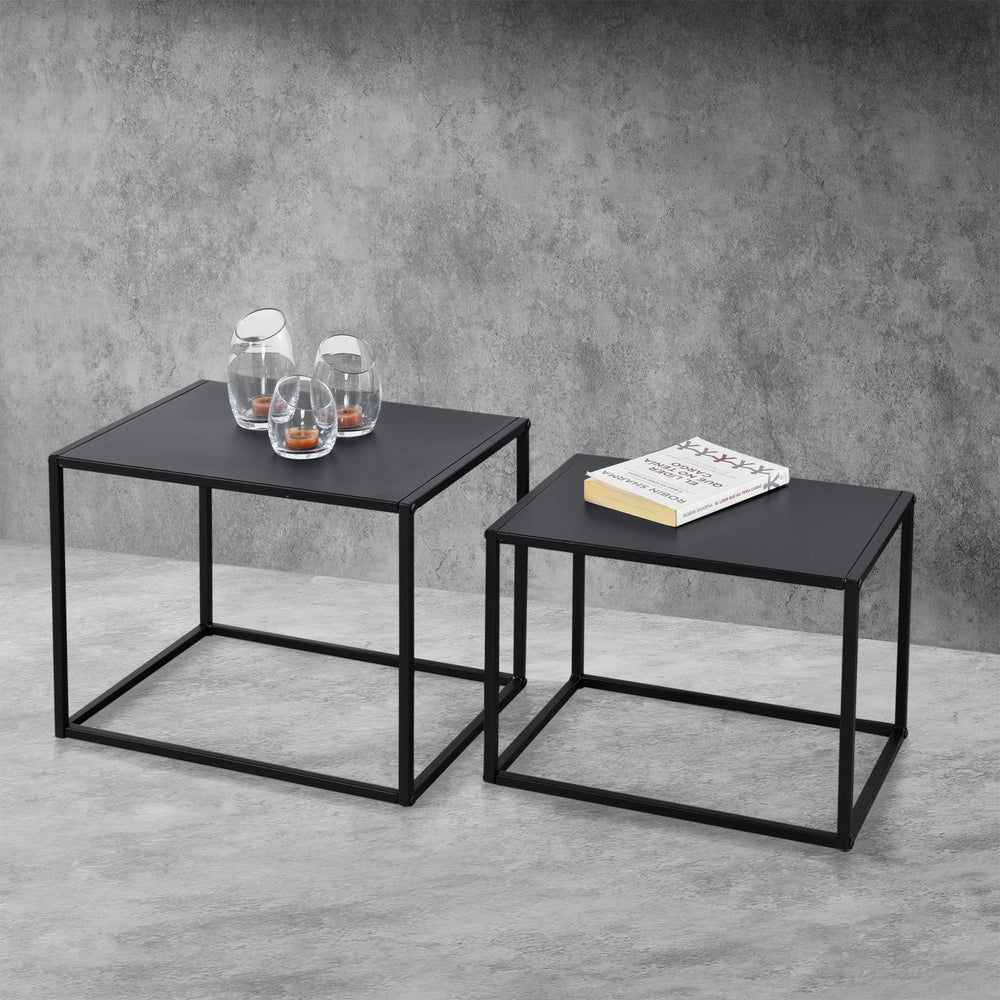 Mesa auxiliar Archsum juego de 2 rectangular diseño industrial negro [en.casa]
