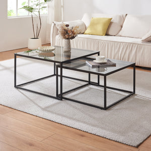 Mesa de centro juego de 2 Tromlaslo vidrio ahumado, gris [en.casa] - premiumXL