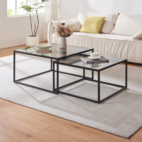 Mesa de centro juego de 2 Tromlaslo vidrio ahumado, gris [en.casa] - premiumXL