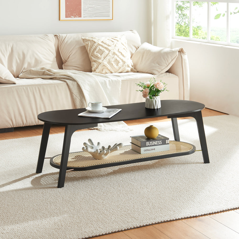 Mesa de centro Taivalkoski 120x43x40 cm Negro/efecto ratán [en.casa] - premiumXL