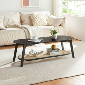 Mesa de centro Taivalkoski 120x43x40 cm Negro/efecto ratán [en.casa] - premiumXL