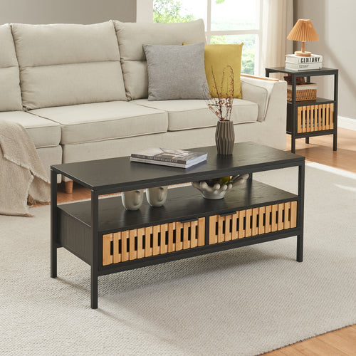 Mesa de centro Luniehti 100x40x48 cm negro/natural [en.casa] - premiumXL