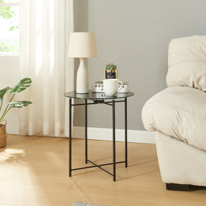 Mesa auxiliar Ödeshög con tablero de cristal 45xØ42cm negro [en.casa] - premiumXL