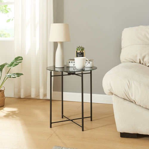 Mesa auxiliar Ödeshög con tablero de cristal 45xØ42cm negro [en.casa] - premiumXL
