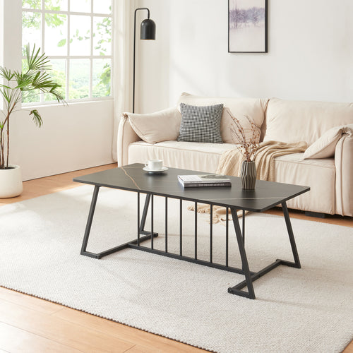 Mesa de centro Nospoo 120x60x46 cm efecto mármol, negro [en.casa] - premiumXL