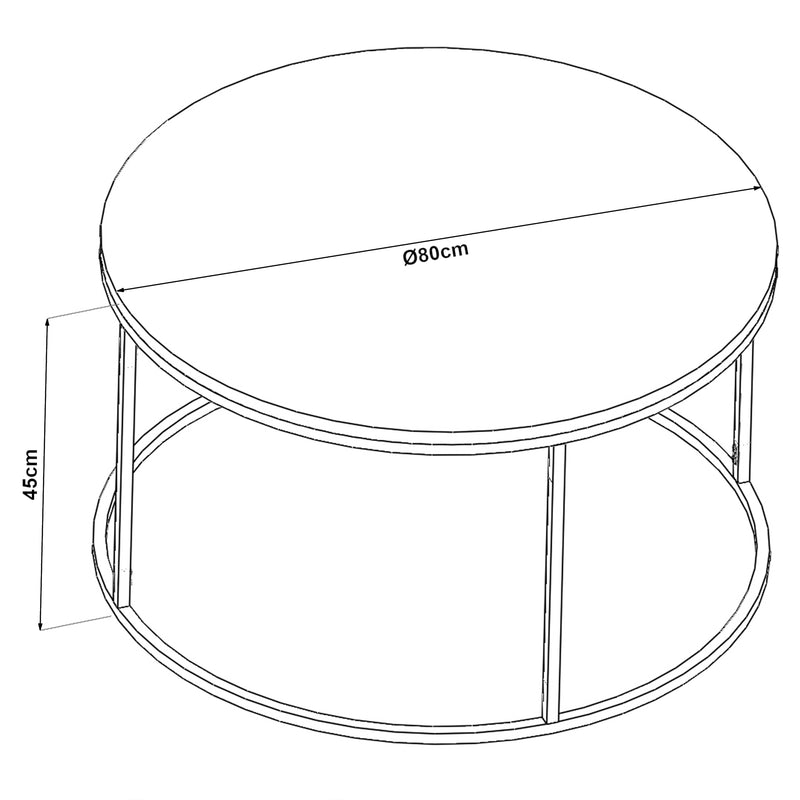 Esquema acotado Mesa de centro Kolari 45 x Ø80 cm Negro/Transparente varios colores [en.casa]
