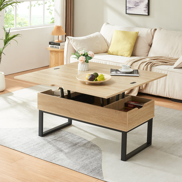 Mesa de centro Rauli con tablero elevable y espacio de almacenamiento 100x50x47 cm [en.casa]