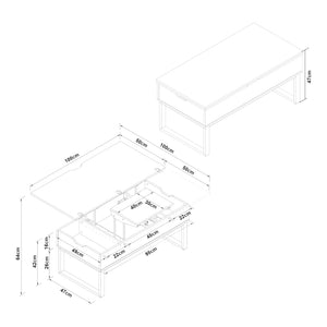 Mesa de centro Rauli con tablero elevable y espacio de almacenamiento 100x50x47 cm [en.casa]