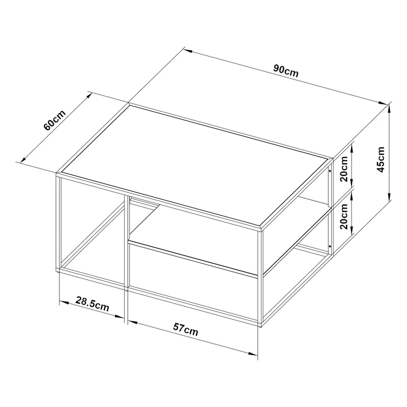 Esquema acotado Mesa de centro Solund rectangular acero 45 x 90 x 60 cm [en.casa]