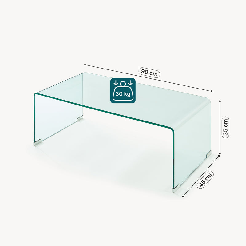 Esquema acotado Mesa de centro Väsas rectangular vidrio templado 90x45x35cm [en.casa]