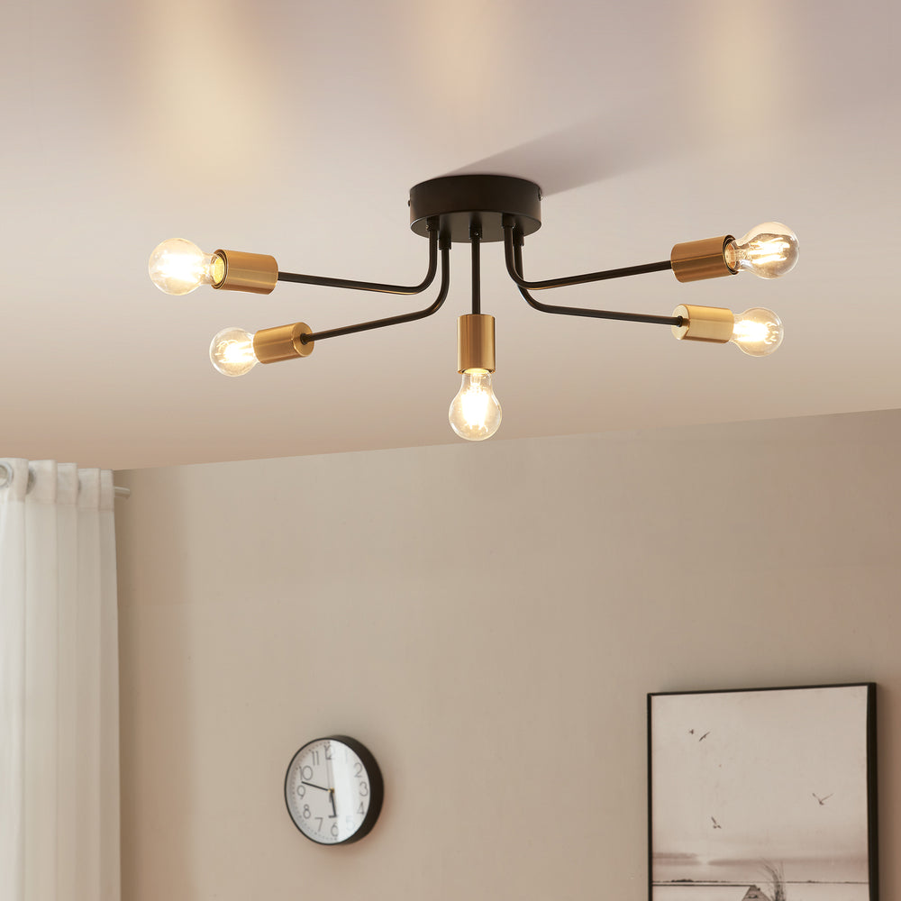Lámpara de techo Benfleet 5 x E27 negro/latón [lux.pro] - premiumXL
