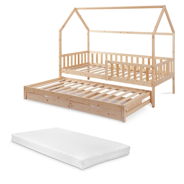 Cama doble para niños Aarghonmaa con colchón 90x200 cm madera de pino [en.casa]