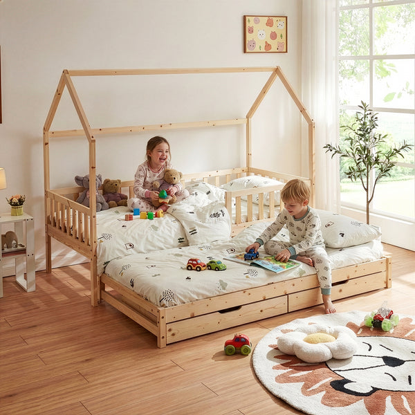 Cama doble para niños Aarghonmaa con colchón 90x200 cm madera de pino [en.casa]