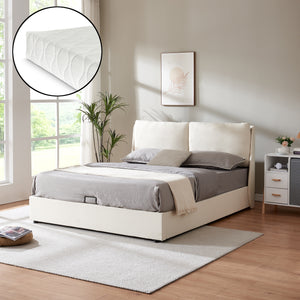 Cama tapizada Lunner con colchón [en.casa]