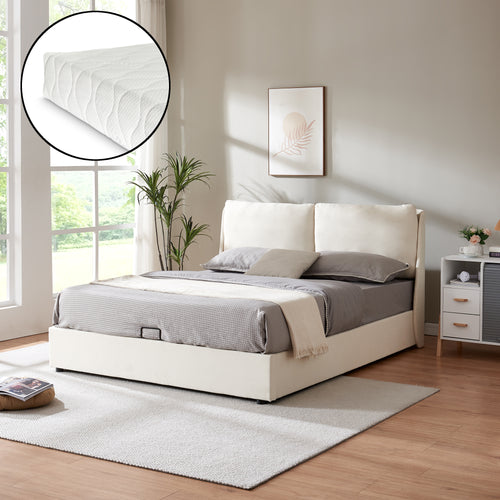 Cama tapizada Lunner con colchón [en.casa]