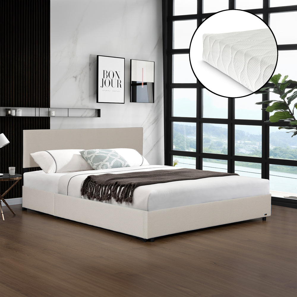 Cama tapizada Juva con colchón y canapé Corium