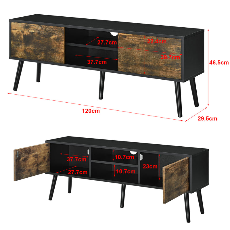 Esquema acotado Mesa de Tele Eskilstuna con 2 Puertas 2 Estantes 120x30x47cm [en.casa]
