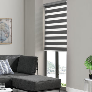 Duo Rollo en varios tamaños Estor enrollable cebra Blanco / Gris oscuro