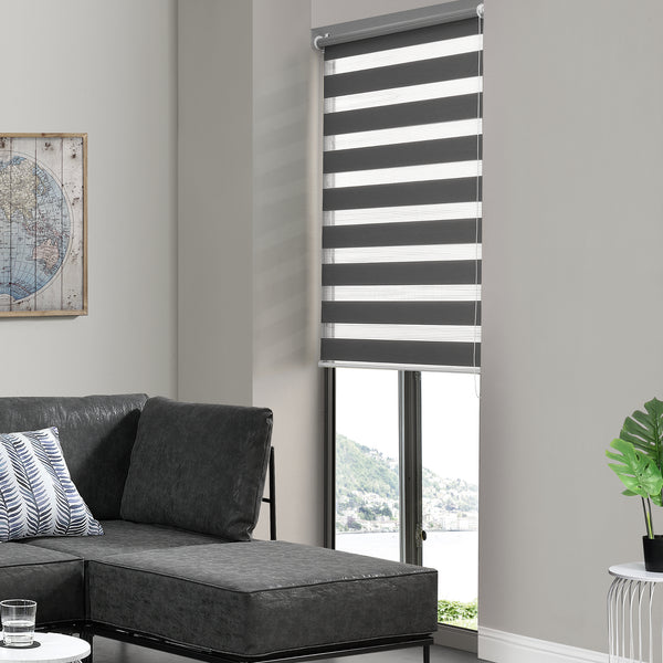 Duo Rollo en varios tamaños Estor enrollable cebra Blanco / Gris oscuro