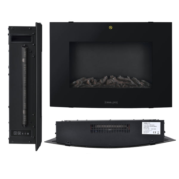Chimenea eléctrica con ventilador calefactor y fuego LED Blanco/Negro casa.pro
