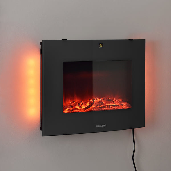 Chimenea eléctrica con ventilador calefactor y fuego LED Blanco/Negro casa.pro