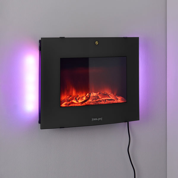 Chimenea eléctrica con ventilador calefactor y fuego LED Blanco/Negro casa.pro