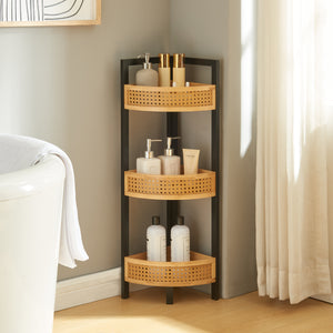 Estantería de esquina Tervola 80x23x23 cm negro/bambú [en.casa] - premiumXL