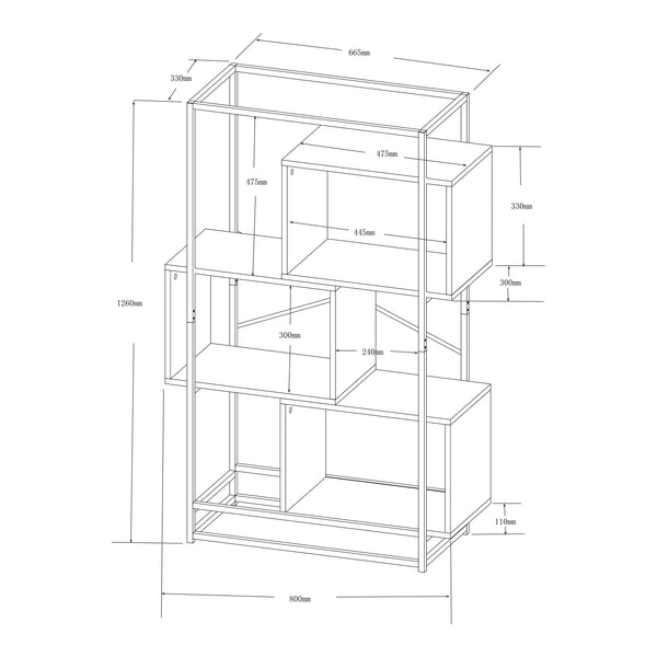 Estantería Rennebu Negro/Roble [en.casa]
