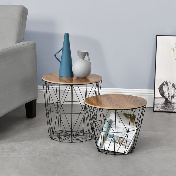Mesa auxiliar con cesta de metal Codogno juego de 2 en varios colores en.casa