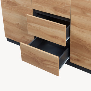 Aparador Kyr negro/robusto aspecto roble [en.casa]