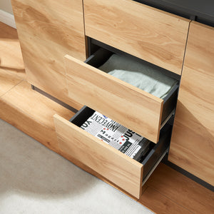 Aparador Kyr negro/robusto aspecto roble [en.casa]