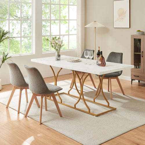 Mesa de comedor Figa para 6 personas efecto mármol, blanco / dorado [en.casa] - premiumXL