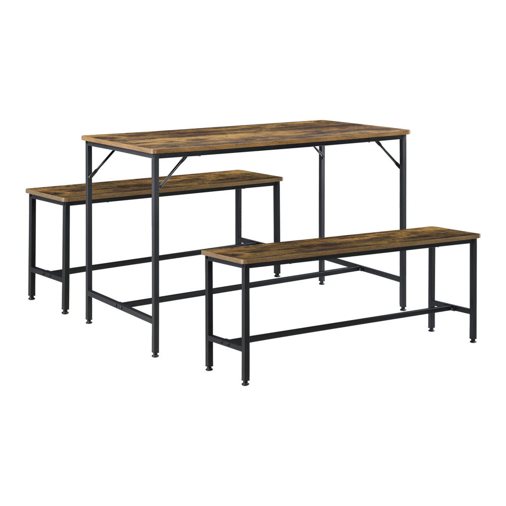 Conjunto de mesa de comedor y banco Pajala Negro/Tono de madera oscura en.casa