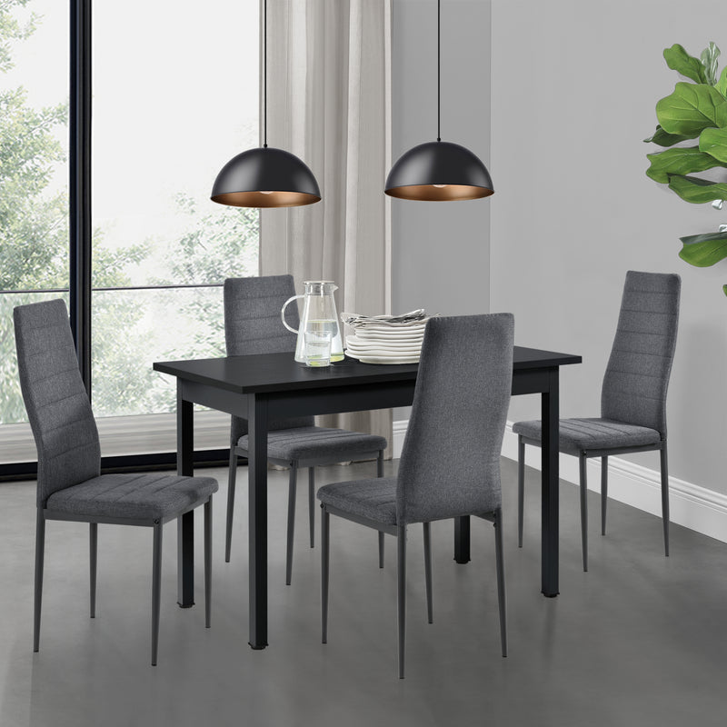 Esquema acotado Conjunto de comedor Honningsvåg de 5 piezas con mesa de 120x60 cm y 4 sillas tapizadas en.casa