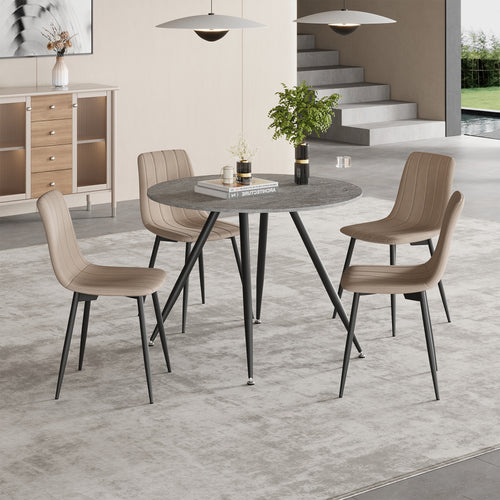 Grupo de comedor Fitjar de 5 piezas aspecto hormigón / marrón claro [en.casa]