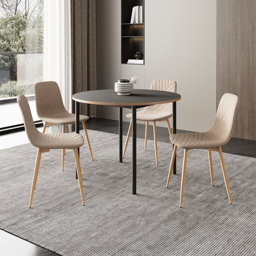 Grupo de comedor Lindesberg de 5 piezas con tablero de mesa redondo Gris/Marrón claro [en.casa]