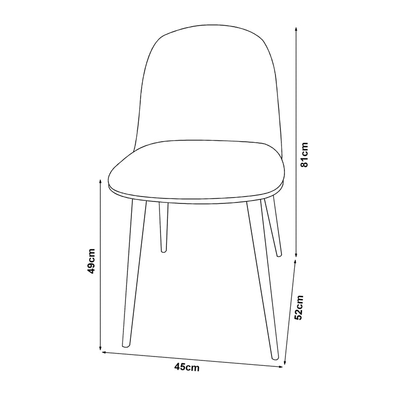 Esquema acotado Juego de 2 sillas de comedor Kangasala tapizado cuero sintético plástico y metal 81 x 45 x 52 cm - Varios colores [en.casa]