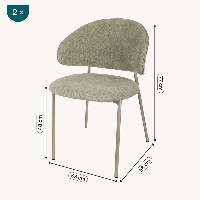 Esquema acotado Juego de 2/4/6 sillas de comedor Lipis textil metal 77x53x56 cm - Verde [en.casa]