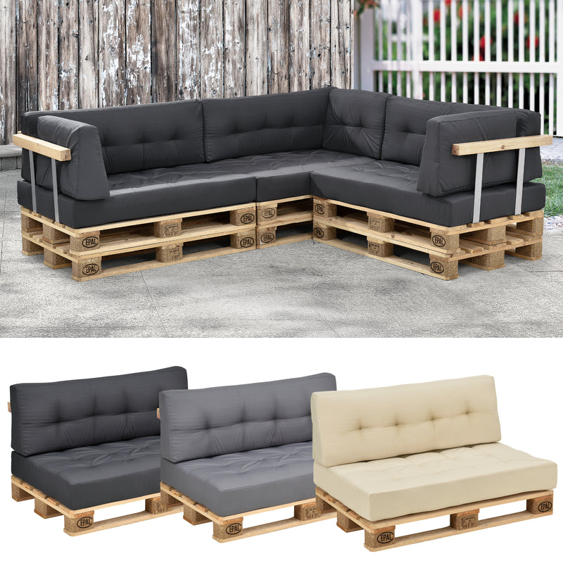 Esquema acotado Cojín para respaldo Cojín de esquina Cojín para asiento para sofá de palets euro Cojines para palets Almohadilla para interior/exterior Almohadón Muebles + palet [en.casa]