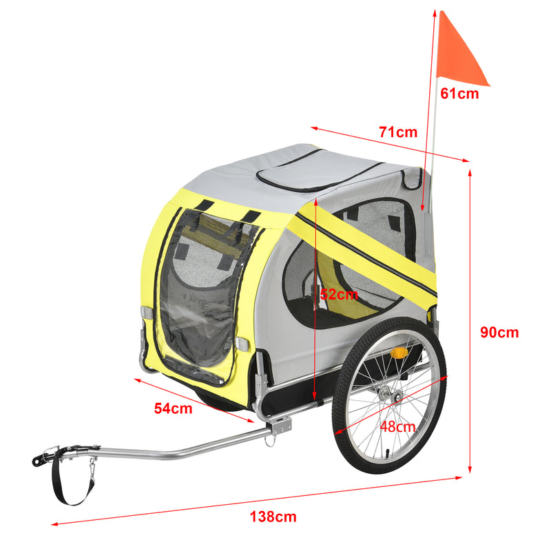 Esquema acotado Remolque para bicicleta Máx. 26 kg Transporte de perros Resistente a la intemperie Amarillo/Azul pro.tec