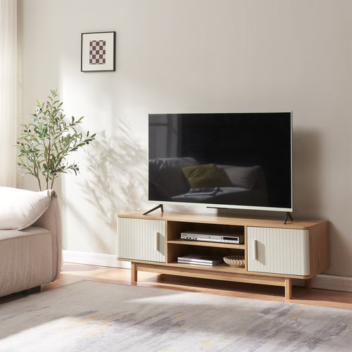 Mueble de televisión Ferrersp con 2 puertas 140x40x45 cm aspecto roble/color arena [en.casa]