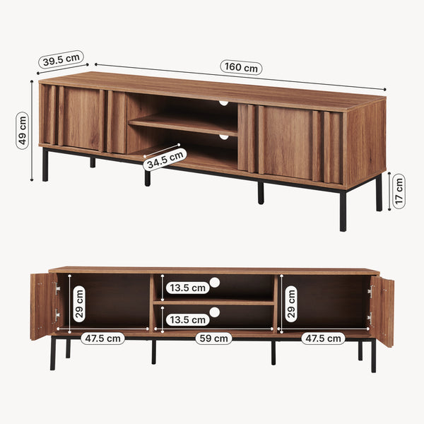 Mueble de televisión Kilmandar 160x40x49 cm aspecto nogal [en.casa]