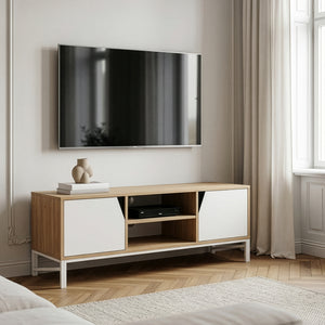 Mueble de televisión Kerrköndam 120x40x46 cm aspecto roble/blanco [en.casa]